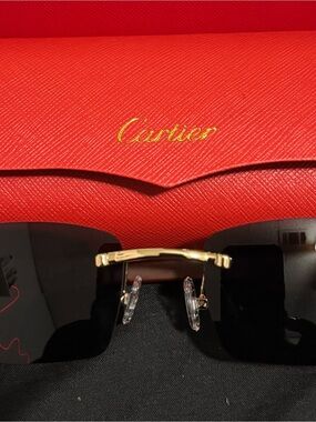 Cartier Rimless Sunglasses with Black Lenses and Gold Bridge